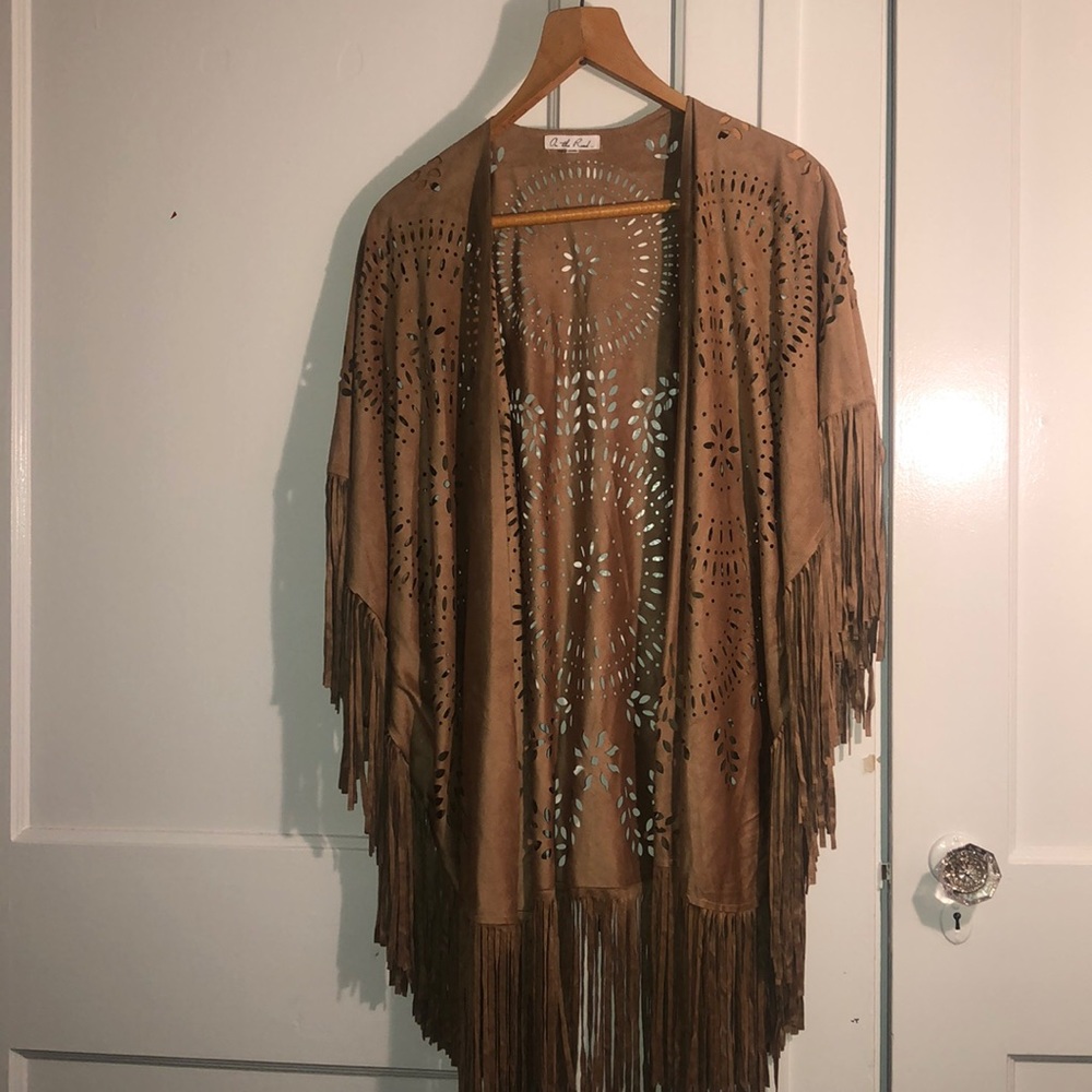 Brown Faux Suede Poncho-OS